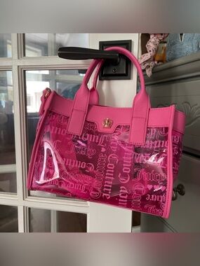 Juicy Couture Hot Pink Transparent Logo Tote with Gold Crown